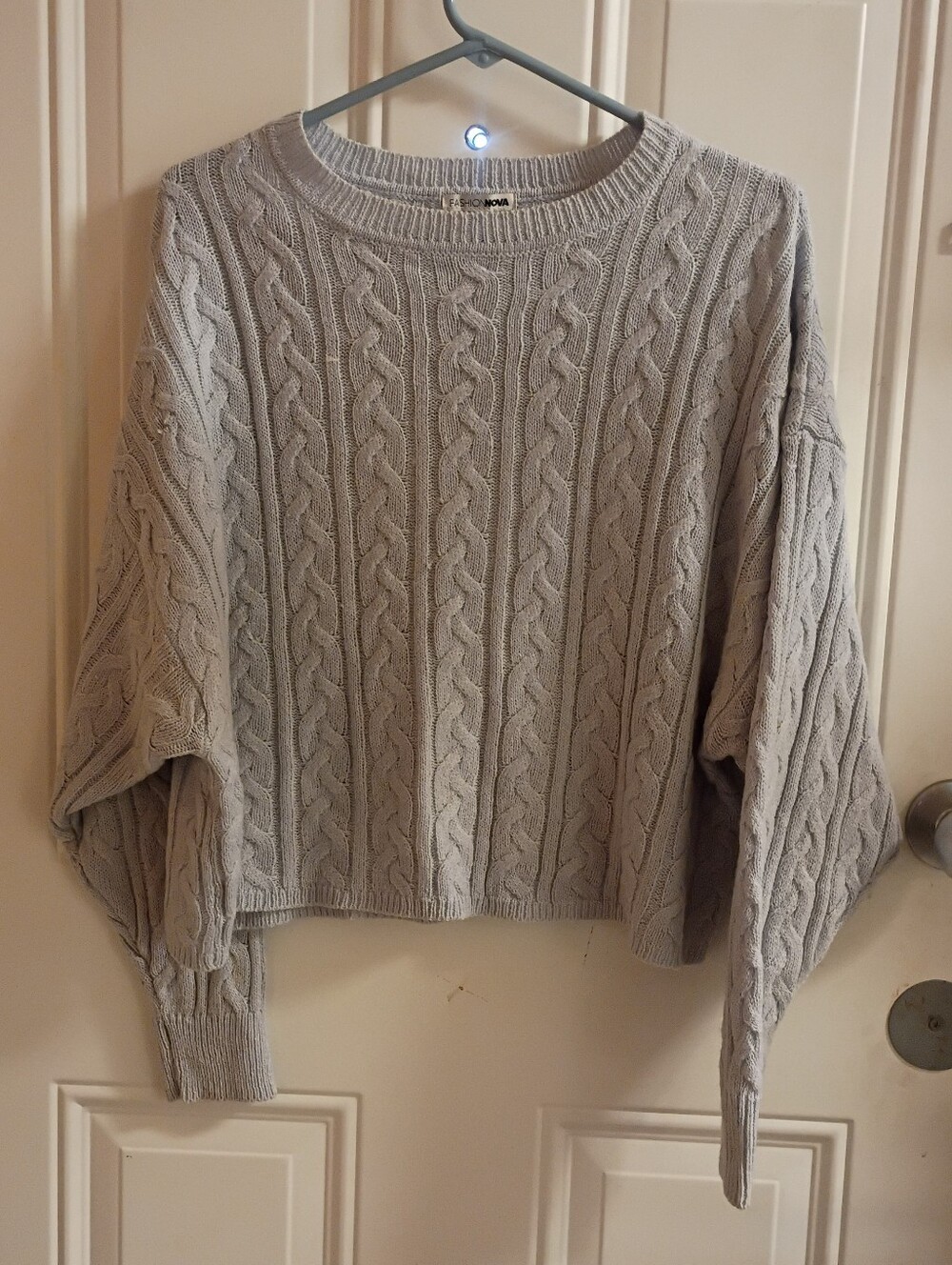 Fashion Nova Pale Blue Grey Cable Knit Sweater